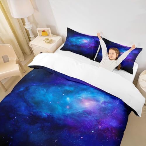 Feelyou Galaxy Bedding Set Queen Size, Girls Boys Kids Teen Comforter Cover, Outer Space Duvet Cover Galaxy Stars in Space Celestial Astronomic Planets, Decorative Bedclothes Blue Purple - 4