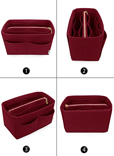 LEXSION Felt Purse Bag Organizer Insert with zipper Bag Tote Shaper Fit Speedy Neverful PM MM 8021 Vine red L2 - Thumbnail 3