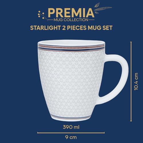 Image of Larah by BOROSIL 390ml x 2pc Opalware Starlight Tea /Coffee Mug Set, Microwave & Dishwasher Safe Embossed Design Crockery Ideal for Daily Use & Gifting