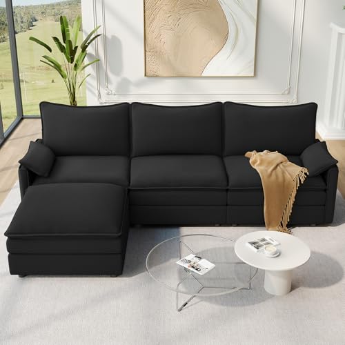 Image of Vesgantti 108 inch Modular Sectional Sofa, Comfy Cloud Couch with Flexible Ottoman Deep Seat Chenille L Shaped Modular Sofa, Sectional Couches for Living Room, Bedroom and Apartment, Black