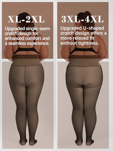 HONENNA High Waist Plus Size Fleece Lined Tights, winter thermal illusion translucent Tights for Women, medias térmicas mujer3