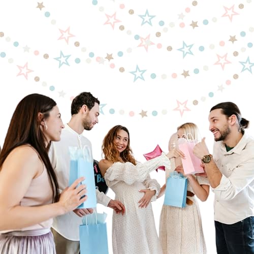 Image of Blue Pink Gender Reveal Star Party Decoration Garland Lasting Surprise | 52ft Champagne Gold Twinkle Little Star Streamers,Boy or Girl He or She Baby Gender Reveal Theme Supplies Decor