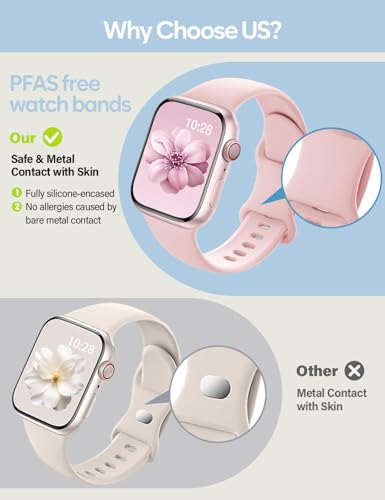 Image of Sport Silicone Band Compatible with Apple Watch Bands 40mm 38mm 41mm 44mm 45mm 42mm 49mm Women Men,Soft Wristband Waterproof Replacement Sport Strap for iWatch Bands Series 9 8 7 6 5 4 3 2 1 SE Ultra