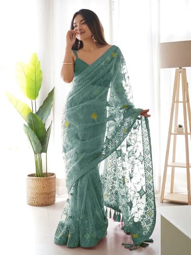 Image of AKHILAM Women's Net Woven Design Saree With Unstitched Blouse Piece (AAVYA701 HV-Parent)