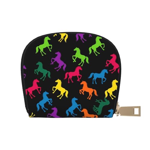 Credit Card Holder rainbow horse black Leather Credit Card Wallet with Zipper