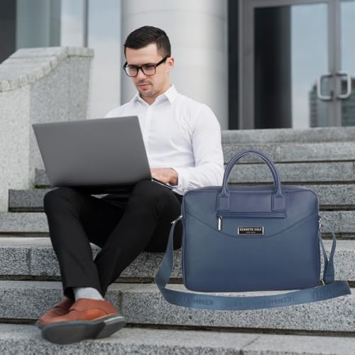 Image of KENNETH COLE Unisex Professional 15 Inch Laptop Bag | Premium Glossy Textured PU Lightweight Briefcase Bag | Adjustable Shoulder Strap, for Work, Business and Travel