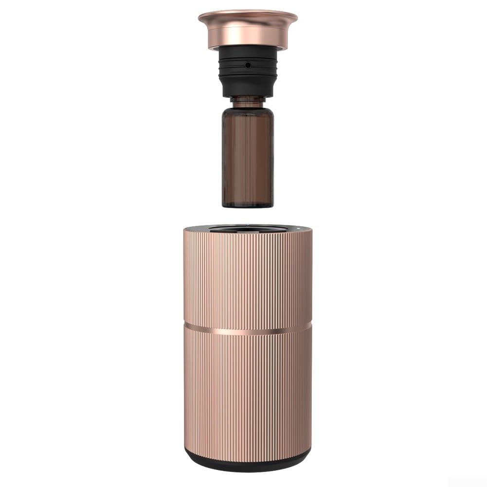 Difusor de aceite esencial para uso en coche, difusor atomizador sin agua con funcionamiento silencioso y construcción de metal para aromaterapia en espacios pequeños a medianos (dorado)