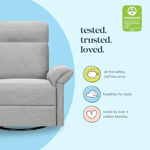 DaVinci Suzy Flex Nursery Recliner and Swivel Glider with Adjustable Headrest and Armrests, High Pillowback in Frost Grey | GREENGUARD Gold, FSC, CertiPUR-US® Certified