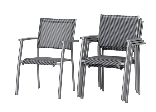 acamp 4er Set Stapelsessel Niederlehner Gartenstuhl Grigio – Aluminium Gestell Platin, wetterfest, stapelbar, perfekt für Terrasse & Balkon, Maße: 62x60x86 cm