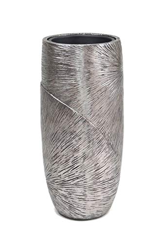 Dekoleidenschaft Übertopf Edelglanz Silber, 72 cm hoch, aus Kunststein, Pflanzkübel, Blumensäule, Blumenübertopf, Pflanzgefäß für Drinnen & Draußen, Garten-Deko