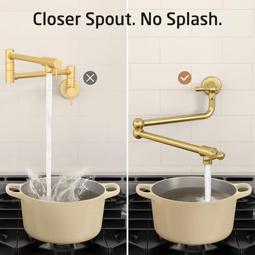 KES Brushed Gold Pot Filler Faucet with Heat-Resistant Cartridge, 26'' No Lead Vintage Pot Filler Faucet with Double Joint Swing Arm, Wall Mount, 18/8 Stainless Steel, KN928S24LF-BZ by KES - Used condition - Image 9