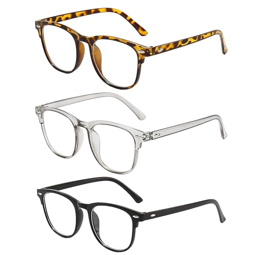 3 Stücke Brille Ohne Stärke Damen und Herren(Schwarz Grau Leopard) Blaulichtfilter Brille Damen Und Herren Blue Light Glasses Fake Brillen Leichtes Gewicht Klare Linse Lesebrillen Für Computer