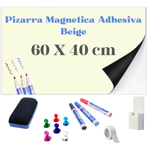 MITHREEL Pizarra magnetica pared – Rollo pizarra adhesiva de diseño moderno y funcional – Pizarra grande fácil de instalar para cocina, estudio u oficina doméstica (60 X 40 BEIGE)