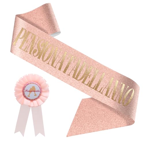 Scettar Fascia Pensione Donna con Spilla,Gadget Pensione,Pensionata dell'Anno Donna Spilla Decorazione Addobbi Regali Festa di Pensione