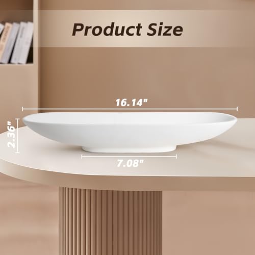 Niyanghome Large Decorative Long Bowl for Home Decor, Coffee Table Centerpiece, Modern Handicraft Decorative Fruit Bowl for Kitchen Counter and Entryway Table, Artificial Stone Beige