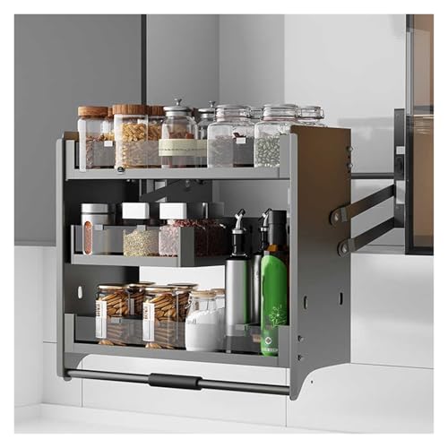 XLTFUC Adjustable Pull Down Shelves Kitchen Wall Cabinet Storage Organizer 3 Tiers, Space Saving(660x260x600mm)