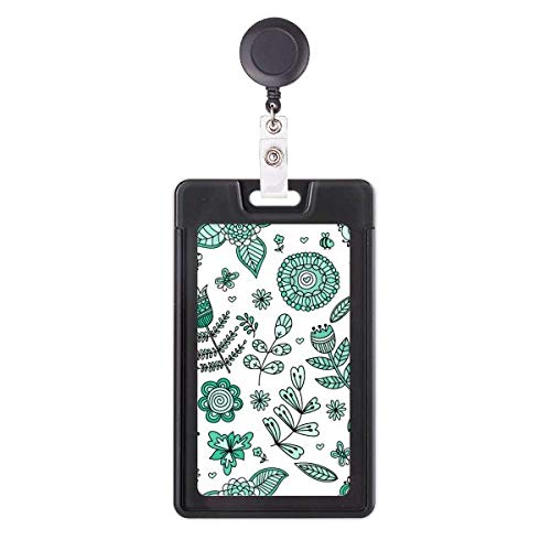 Porte-badge rétractable fleurs vertes et feuilles pour carte d'accès