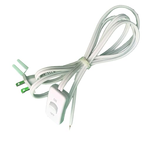 Retafe 10FT Lamp Cord with Switch 1 Pack 2 Prong 18AWG Light Power Cord with 3A On/Off Switch Pure Copper Wiring Tail Stripped (10FTwhite)