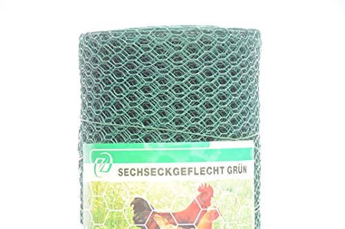 Sechseckgeflecht Sechseckdraht Maschendrahtzaun Kaninchendraht Kükendraht Hasendraht verzinkter Draht mit grüner Pulverbeschichtung 30 cm Hoch - 25 Meter lang - Maschenweite 13 mm