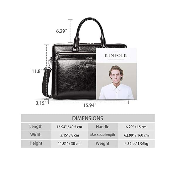 BOSTANTEN Women Genuine Leather Briefcase Tote Business Vintage Handbag 15.6" Laptop Shoulder Bags Black - Image 4