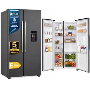 HEINNER Side-by-Side Kühlschrank 439 L – Total No Frost, Inverter-Kompressor, Wasserspender – amerikanischer Kühlschrank mit Doppeltür, Dunkelgrau, Energieeffizienzklasse E – HSBS-HM439NFINVDGWDE
