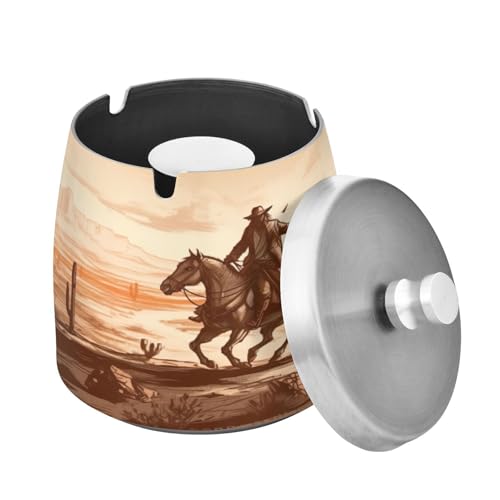 SKYSHU Cowboy askfat med avtagbart lock och halkfri dyna, skrapbeständig rostfritt stål cigarettaskfat rökfri luktfri vindtät cigarraska för rökare inomhus utomhusbruk