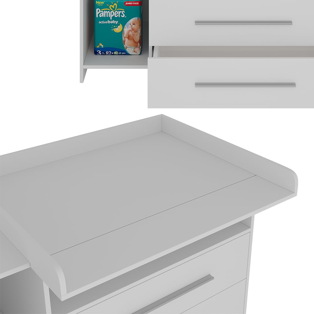 Vicco Commode à Langer Paula, Blanc, 110x93.5cm avec Plan à Langer, pour Une Utilisation Flexible comme Table à Langer ou Meuble de Rangement
