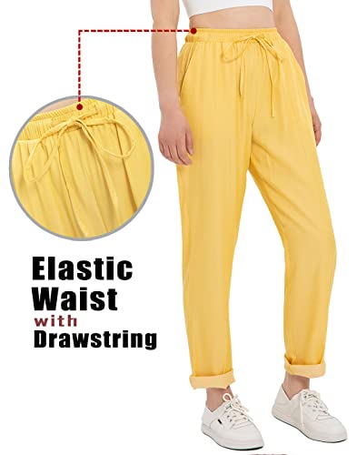 Bonnorth Women's Flowy Tencel Drawstring Elastic Waist Casual High Waisted Cropped Pants with Pockets2