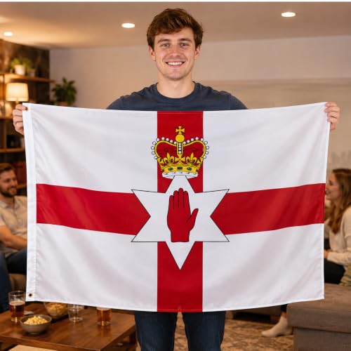 Image of AhfuLife 2pcs Northern Ireland Flags 3x5 Ft, Large Northern Ireland Flags for Outside - Double Side with Brass Eyelets for for Olympic Party Decorations, Bar Garden Street Decoration Indoor Outdoor