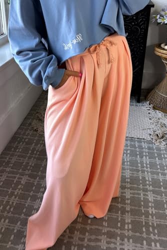 Urchics Womens Casual Pants Grapefruit Orange Tied High Waist Pleated Wide Leg Pants2