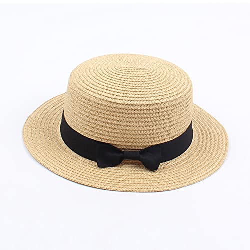 Girls Boys Sun Hat Bowknot Straw Hat for Kids Wide Brim Boater Hat Foldable Breathable Flat Top Beach Hats UV Protection2