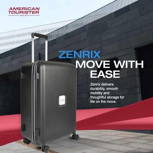 Image of American Tourister Zenrix | Check-in Trolley Bag (77 cm) | 360 8 Wheel Travel Luggage | Hard Case Polycarbonate Suitcase | Recessed TSA Lock | Black & White