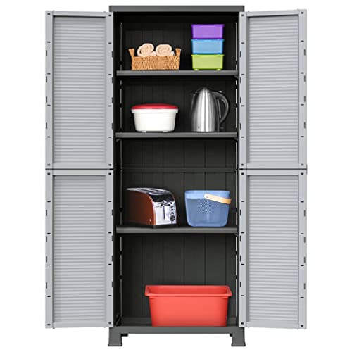 WRJENFSC Armoire de rangement grise 68 x 39 x 171,5 cm en plastique avec 4 étagères et 2 portes verrouillables pour maison, bureau, garage