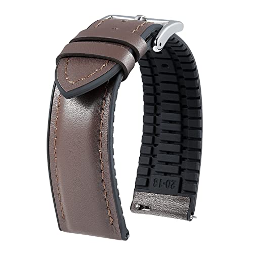Image of BINLUN Leather Silicone Watch Bands 14mm 16mm 18mm 19mm 20mm 21mm 22mm Quick Release Breathable Micro-Perforated Leather Silicone-Lined Hybrid Watch Straps Silver /Black /Gold Buckle Men Women
