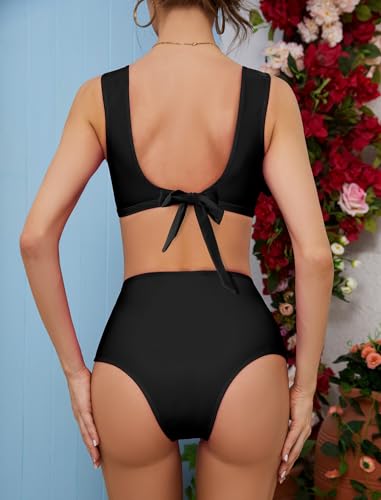 SPORLIKE Women's High-Waisted Padded Draping Flower Bikini