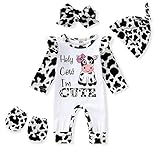 GRNSHTS Newborn Baby Girl Romper Infant Letter Print Bodysuit Jumpsuit+Hat+Headband+Gloves Coming Home Clothes Outfit Newborn Cow