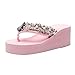 Produktbild Deloito Damen Blumen Pantoletten Wedges Sandalen Bohemien Stil Flip Flops Mädchen Einfarbig Strasssteine Perle Hausschuhe Strandschuhe (Rosa,39 EU)
