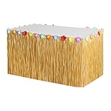 275 x 75 cm hawaiianischer Luau-Gras-Tischrock, Kunststoff-Tischschlangen, Stroh, Hawaii-Tischrock, tropische Blume, Tischrock, Party-Tischsockel mit Hibiskusblumen, Tischfransen, Girlande,