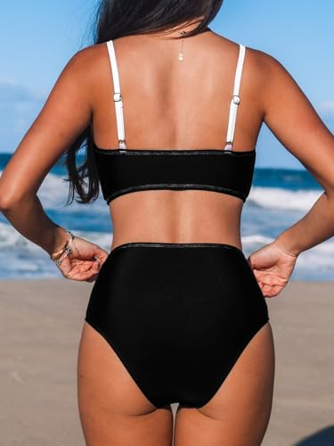 Image of CUPSHE Women's Bikini Sets Two Piece Swimsuit High Waisted V Neck Twist Front Adjustable Spaghetti Straps Bathing Suit