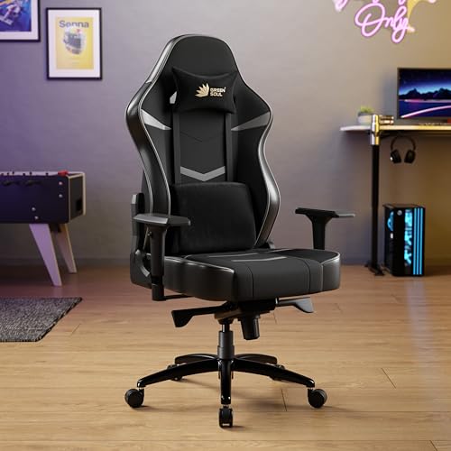 Green Soul® | Monster Ultimate Series T | Multi-Functional Ergonomic Gaming & Office Chair | Premium Spandex & PU Leather Fabric | Adjustable Neck, Lumbar Pillow | 4D Adjustable Armrests (Black Grey)