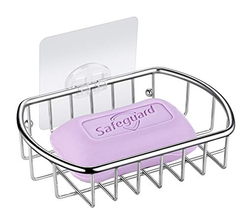 MaxHold Transparente Adhesivos Jabonera, Cesta de Jabón, Caddie para Ducha, Porta Esponja de Cocina, Sin Taladro, Acero Inoxidable Nunca se Oxida