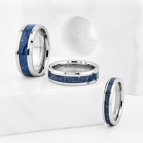Custom Engraved Tungsten Carbide 4mm, 6mm or 8mm Wedding Band Blue Lapis Lazuli Inlay2