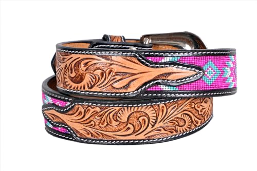 Western Tooled Leather Beaded Belt For Men and Women 30IS1112