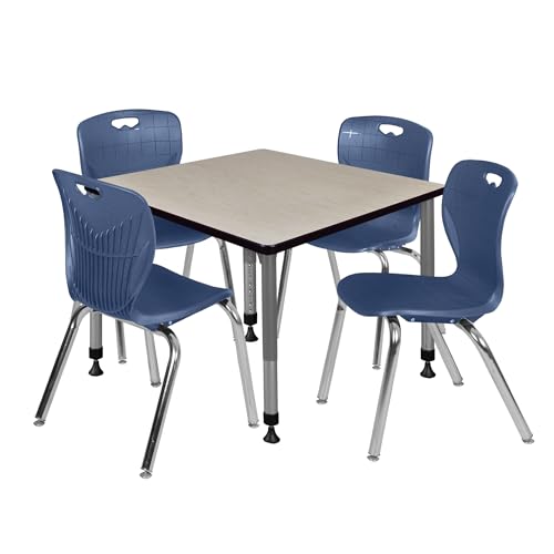 Romig Kee Square Classroom Activity Table & Chairs Height adjustable1, 30 x 30, Chrome|Grey|Maple|Navy Blue