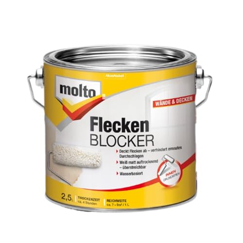 Molto Flecken Blocker, Zum dauerhaften Abdecken von Flecken an Decken und Wänden, Weiß, 2,5 l