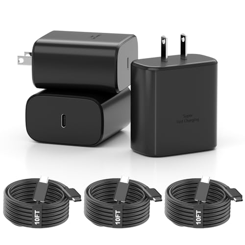Samsung 45W Super Fast Phone Charger, 45W Type-C Android Phone Charger Fast Charging Block with 10FT Type C Cords for Samsung Galaxy S26 Ultra/S25 Ultra/S24 Ultra/S23 Ultra/S23+/S22, TabS9/S8-3 Pack