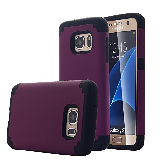 Pandawell SWEET-451 Slim Thin Corner Protection Hybrid Dual Layer Shock Absorbing Impact Resist Case for Samsung Galaxy S7 - Purple/Black