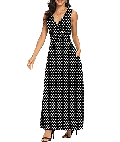 Image of LILBETTER Women Sleeveless Deep V Neck Loose Plain Long Maxi Casual Dress