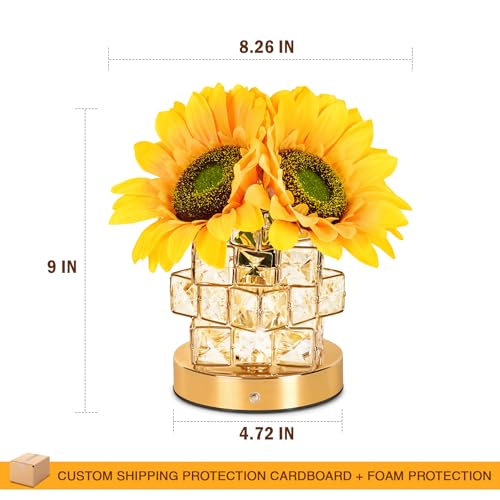 Image of Sunflower Lamp, Rechargeable Flower Night Light with Cordless Touch Control | 3 color modes with adjustable brightness for bedrooms, offices and home decor. Great gift for women, moms & teachers