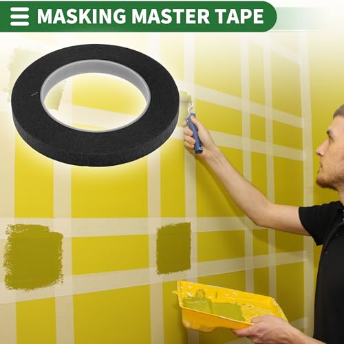 Image of Motoforti Universal Painters Tape Masking Master Tape 0.15cm /0.3cm /0.6cm /1.2cm /1.9cm x 55m Easy Removal Crepe Paper Black 5 Pcs
